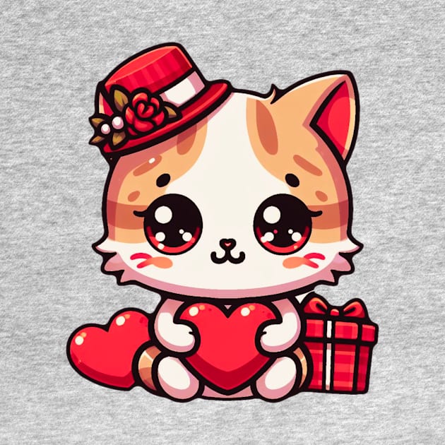 Valentine's Day Cute Cat Kitten With Hearts by Figurely creative